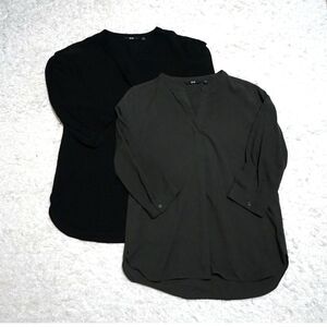 Bundle Uniqlo Dress Top Linen 3/4 Sleeves Black & Olive Green Size Small&Medium